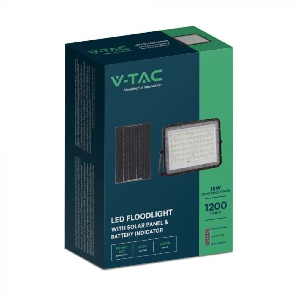 V-TAC Solar Proiettore LED 120W - 1200 Lumen - 6400K - IP65 - 12000mAh