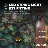 Ledvion 30m Catena Luminosa da esterno + cavo di collegamento da 3 m - IP65 - Collegabile - con 30 lampadine LED