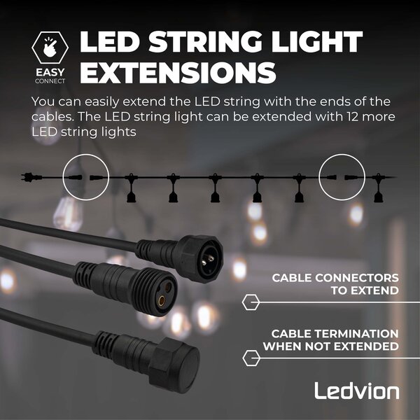 Ledvion 50m Catena Luminosa da esterno + cavo di collegamento da 3 m - IP65 - Collegabile - con 50 lampadine LED