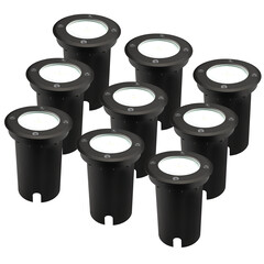 9x Faretto Segnapasso LED Rotondo - IP67 - 5W - 6500K - 1m Cavo - Nero