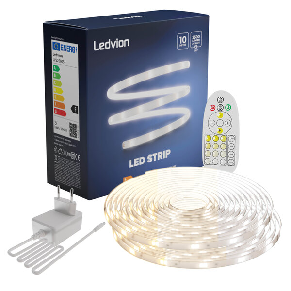 Ledvion Striscia LED - 10 Metri - 3000K-6500K - 24V - 24W - Pronto all'uso
