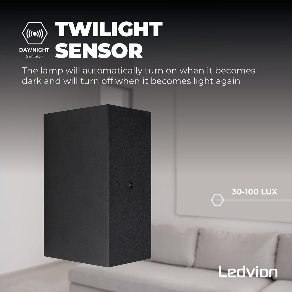 Ledvion Applique da Esterno LED con Sensore Crepuscolare - Bidirezionale - 2x Attacco GU10 - IP44 - Nero