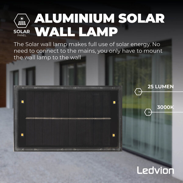 Ledvion Applique da Esterno Solare LED - Bidirezionale - Nero - 3000K - IP44