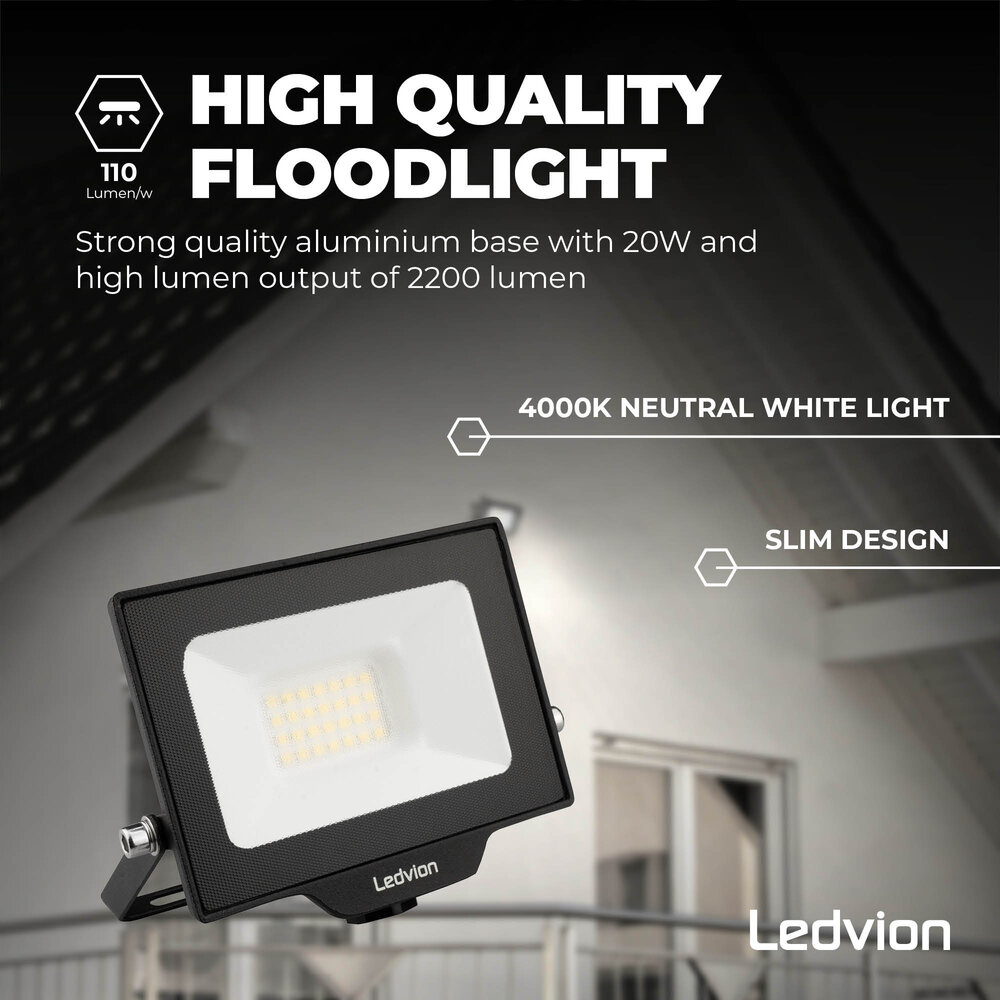 Ledvion Proiettore LED 20W - Osram - IP65 - 110lm/W - Colore Bianco Naturale