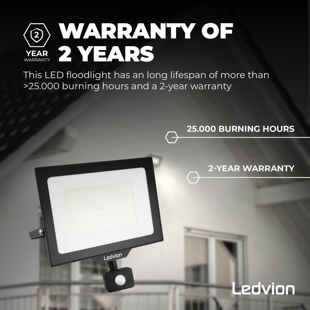 Ledvion Proiettore LED 150W - Osram - Sensore di Movimento - IP65 - 120lm/W - 4000K