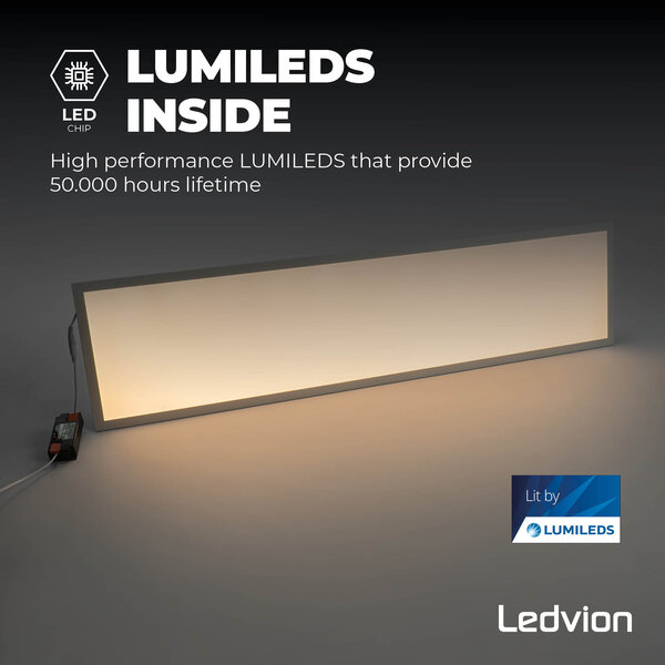 Ledvion 6x Lumileds Pannello LED 120x30 - 36W - 117 Lm/W - 3000K - 5 anni di garanzia