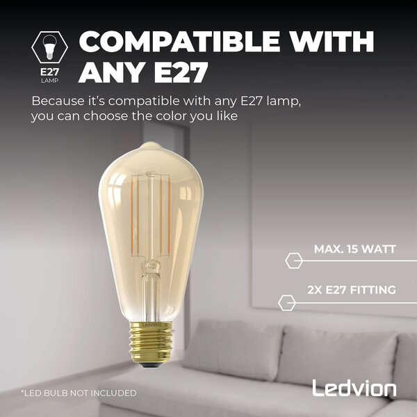 Ledvion Applique da Parete LED - Nero - E27 Attacco - IP44