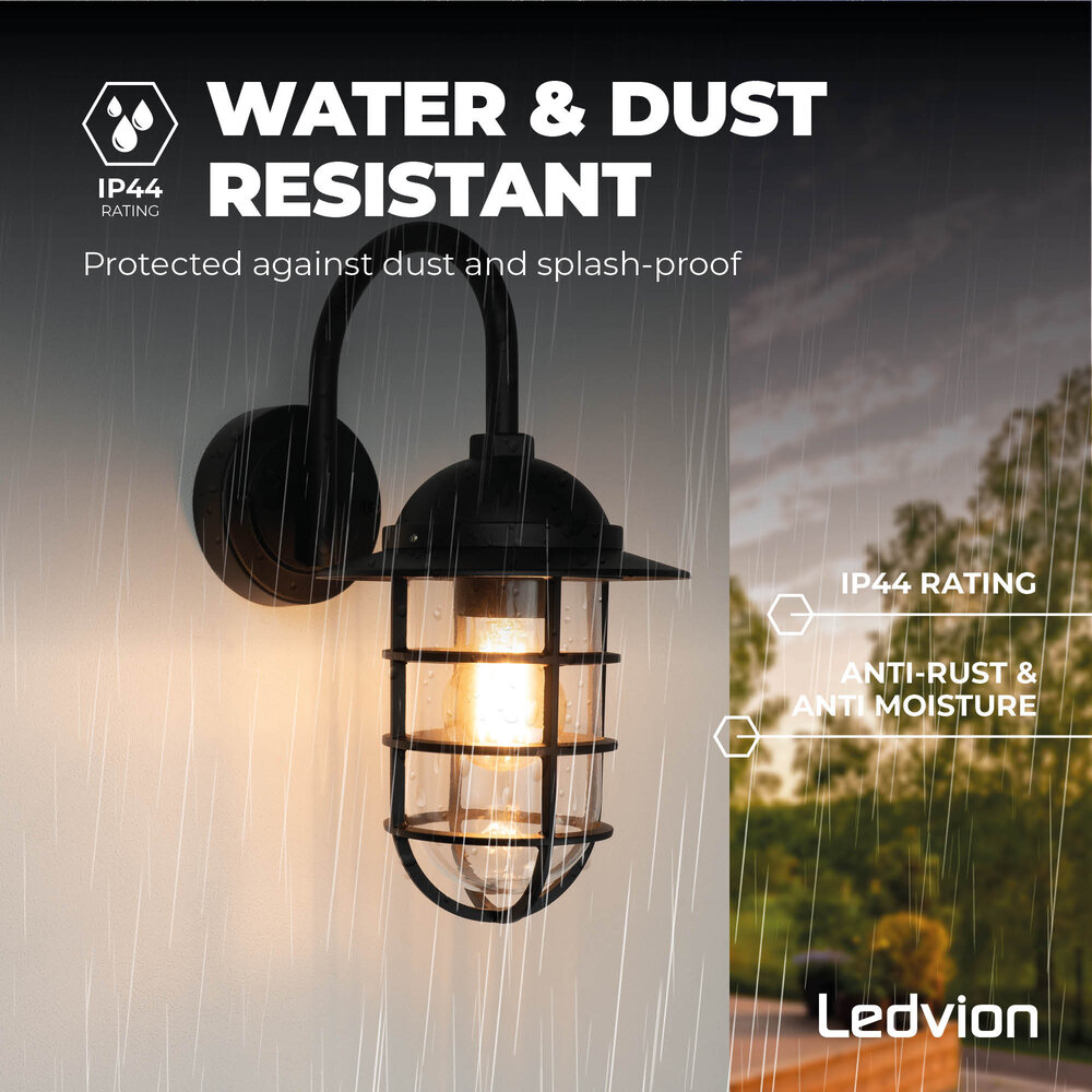 Ledvion Applique LED per esterni - Nero - Industriale - IP44 - Attacco E27