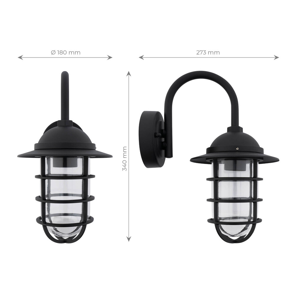 Applique da Parete LED - Nero - E27 Attacco - IP44 