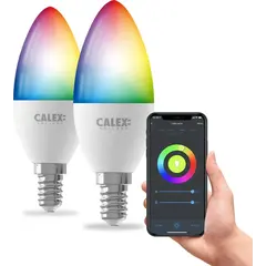 2x Calex Smart LED Lampadina - Dimmerabile - E14 - 4.9W - RGB + CCT