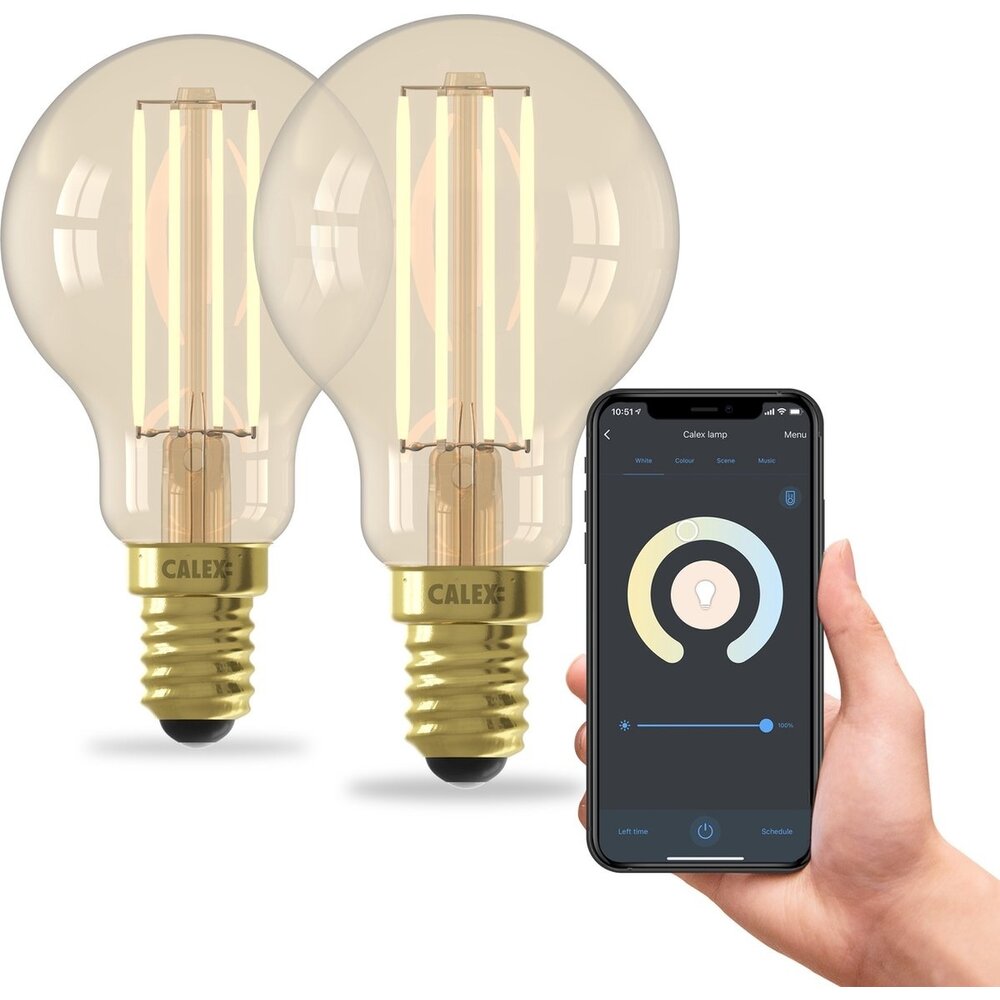 Calex 2x Calex Smart LED Lampadina Filamento - Dimmerabile - E14 - 7W - CCT