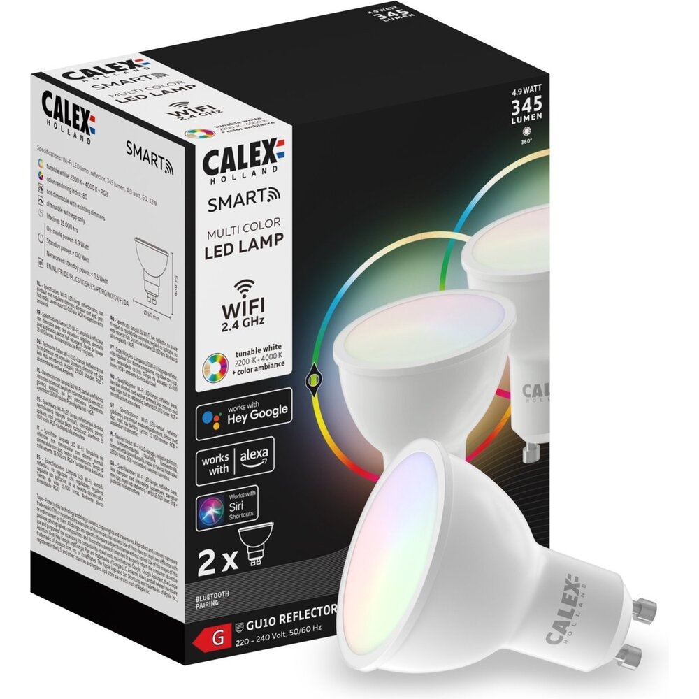 Calex 2x Calex Smart LED Lampadina - Dimmerabile - GU10 - 4.9W - RGB + CCT
