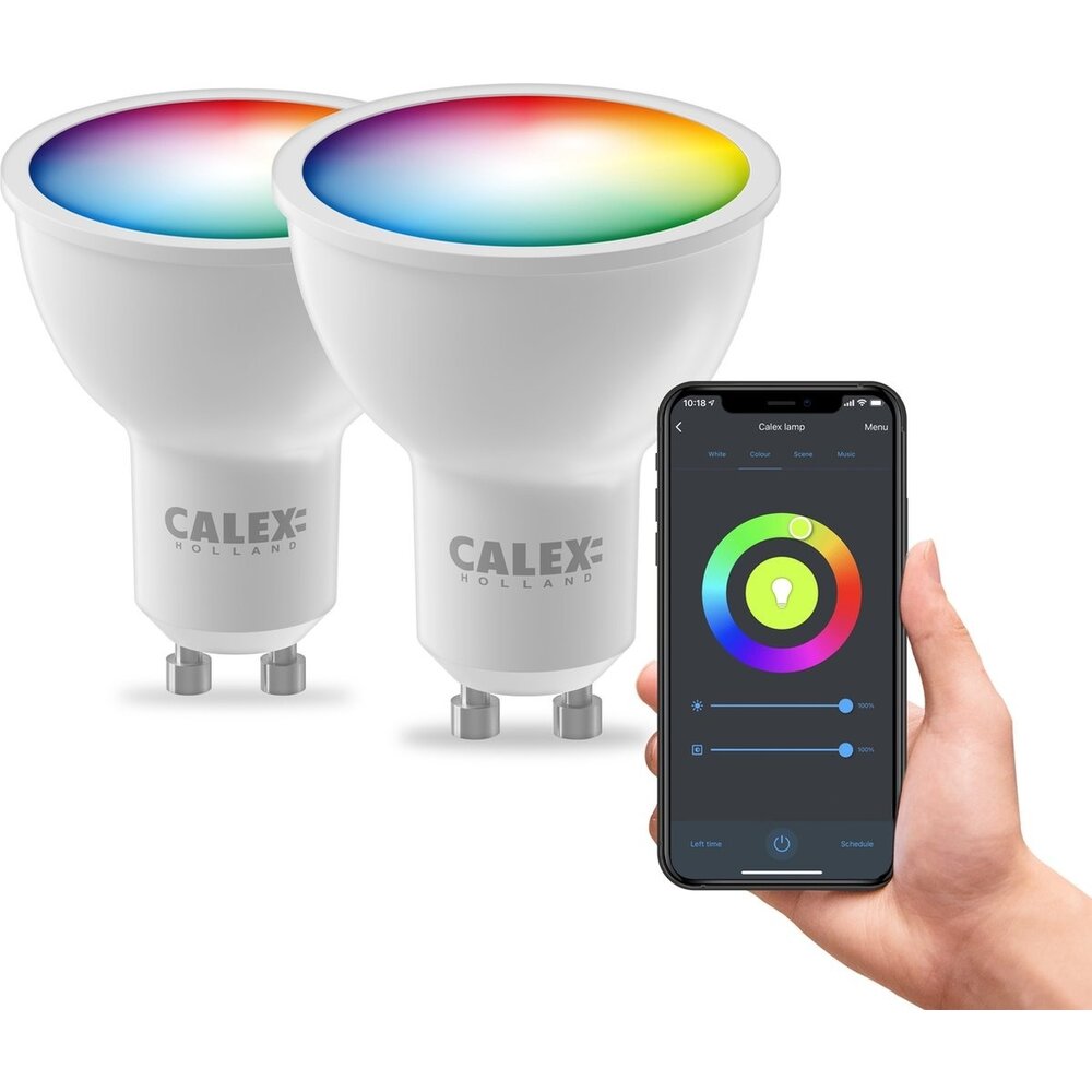 Calex 2x Calex Smart LED Lampadina - Dimmerabile - GU10 - 4.9W - RGB + CCT