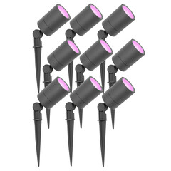 9x Faretto da Esterno con Picchetto - IP65 - 4,9W - RGB+CCT - Cavo con Spina 1 Metri - Antracite