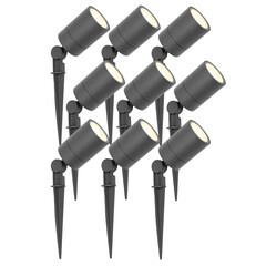 9x Faretto da Esterno con Picchetto - IP65 - 5W - 2700K - Cavo con Spina 1 Metri - Antracite