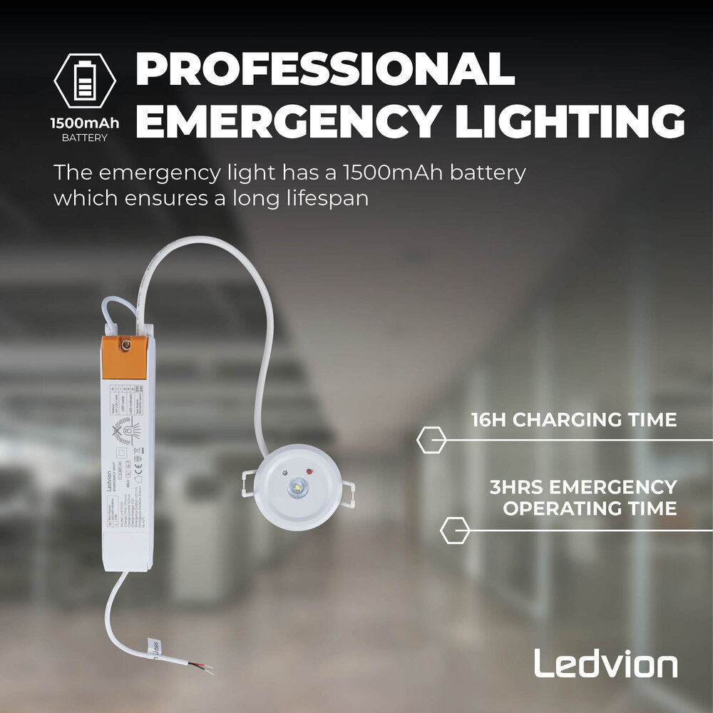 Ledvion 3.5W Faretti di Emergenza LED da soffitto - con batteria - 6500K - Montaggio a soffitto/Montaggio a parete