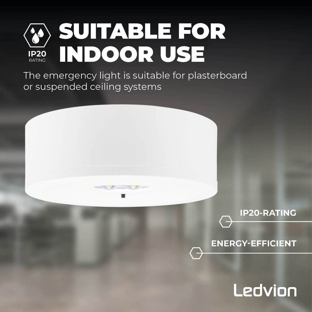 Ledvion 6W Faretti di Emergenza LED da soffitto - con batteria - 5700K-8000K - Montaggio a soffitto