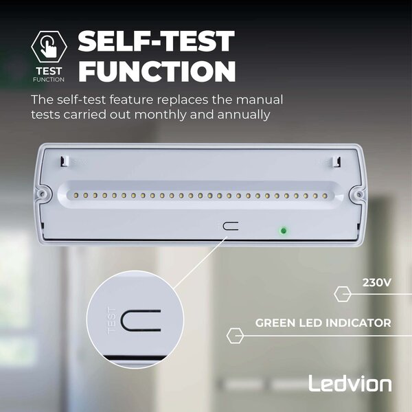 Ledvion Lampada di Emergenza LED da soffitto - con batteria e pulsante di prova - IP65 - 3,5W