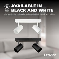 Ledvion Plafoniera LED Da Soffitto Orientabili - 5W - 2700K - Nera - 2 Posti - Attacco GU10