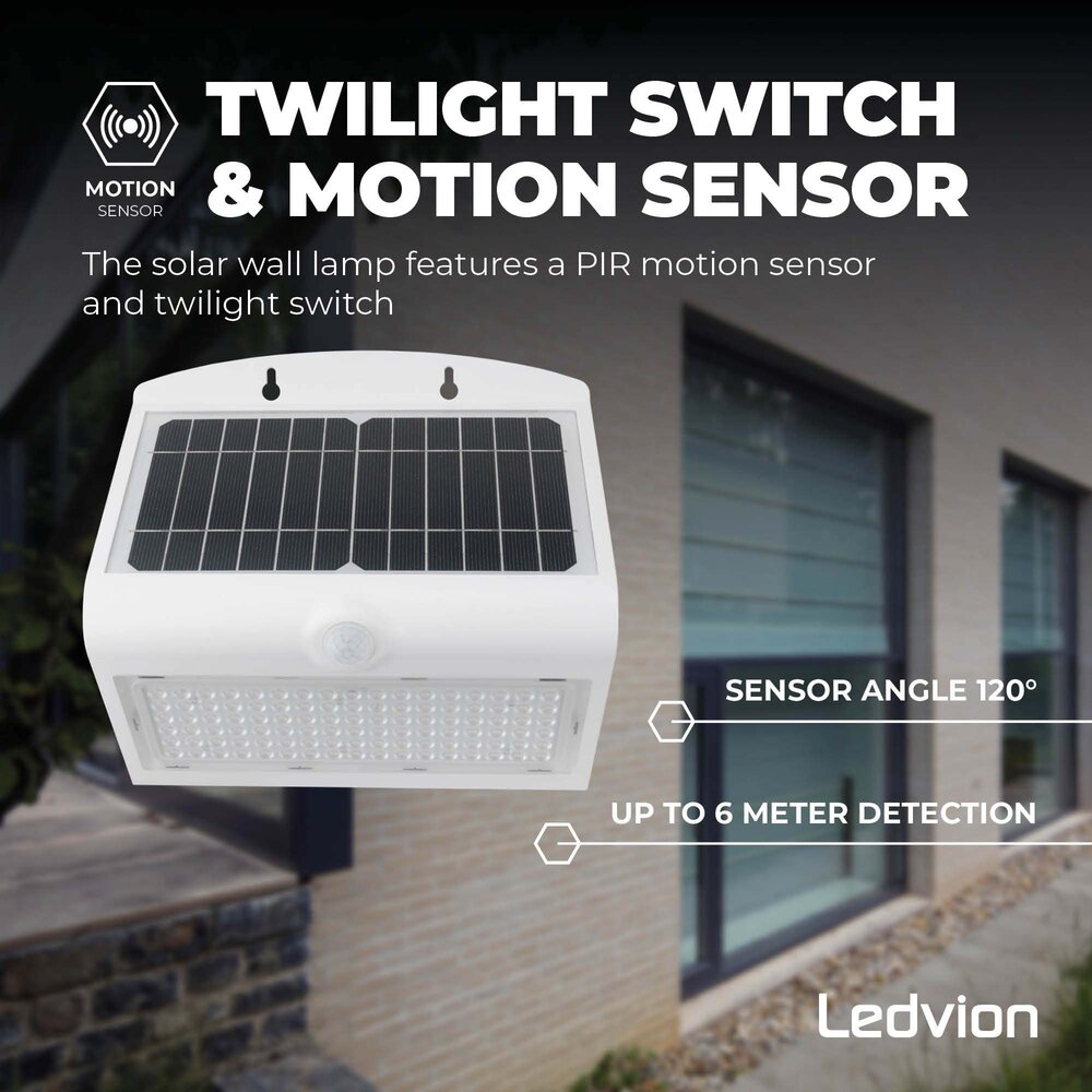 Ledvion Applique da Parete Solare con sensore di movimento - Bianco - 8W - 3000K