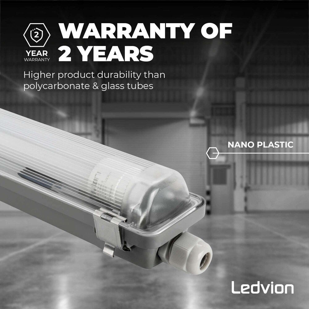 Ledvion Plafoniera Tubo LED da 60 cm - 6.3W - 1100 Lumen - 6500K - Alta Efficienza - Etichetta Energetica C - IP65 - con Tubo LED