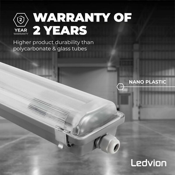 Ledvion Plafoniera LED da 150 cm - Stagna - Per 2 Tubi LED - Clip Inox