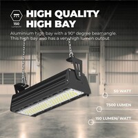 Lampadashop High bay LED Lineare 50W - 150lm/W - IP65 - 4000K - Dimmerabile - 5 anni di garanzia - Campana LED industriale