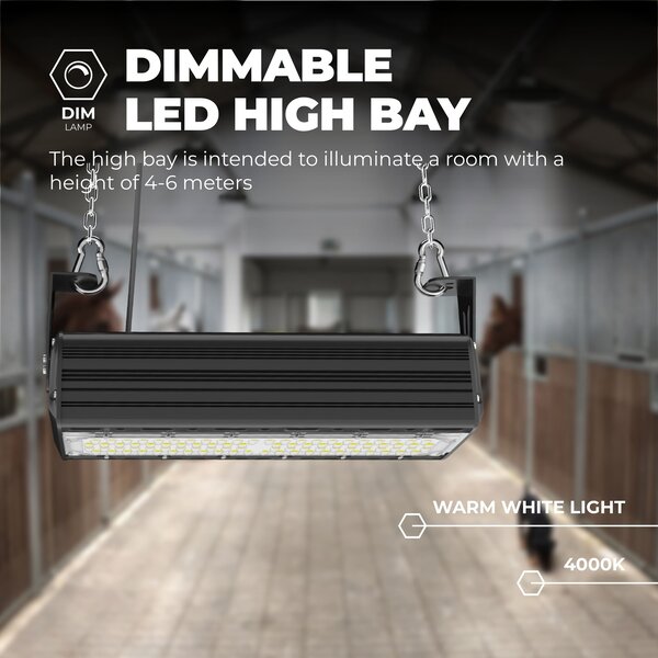 Lampadashop High bay LED Lineare 50W - 150lm/W - IP65 - 6000K - Dimmerabile - 5 anni di garanzia - Campana LED industriale