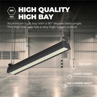 Lampadashop High bay LED Lineare 150W - 150lm/W - IP65 - 6000K - Dimmerabile - 5 anni di garanzia - Campana LED industriale