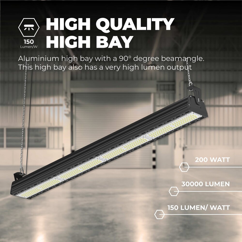 Lampadashop High bay LED Lineare 200W - 150lm/W - IP65 - 4000K - Dimmerabile - 5 anni di garanzia - Campana LED industriale