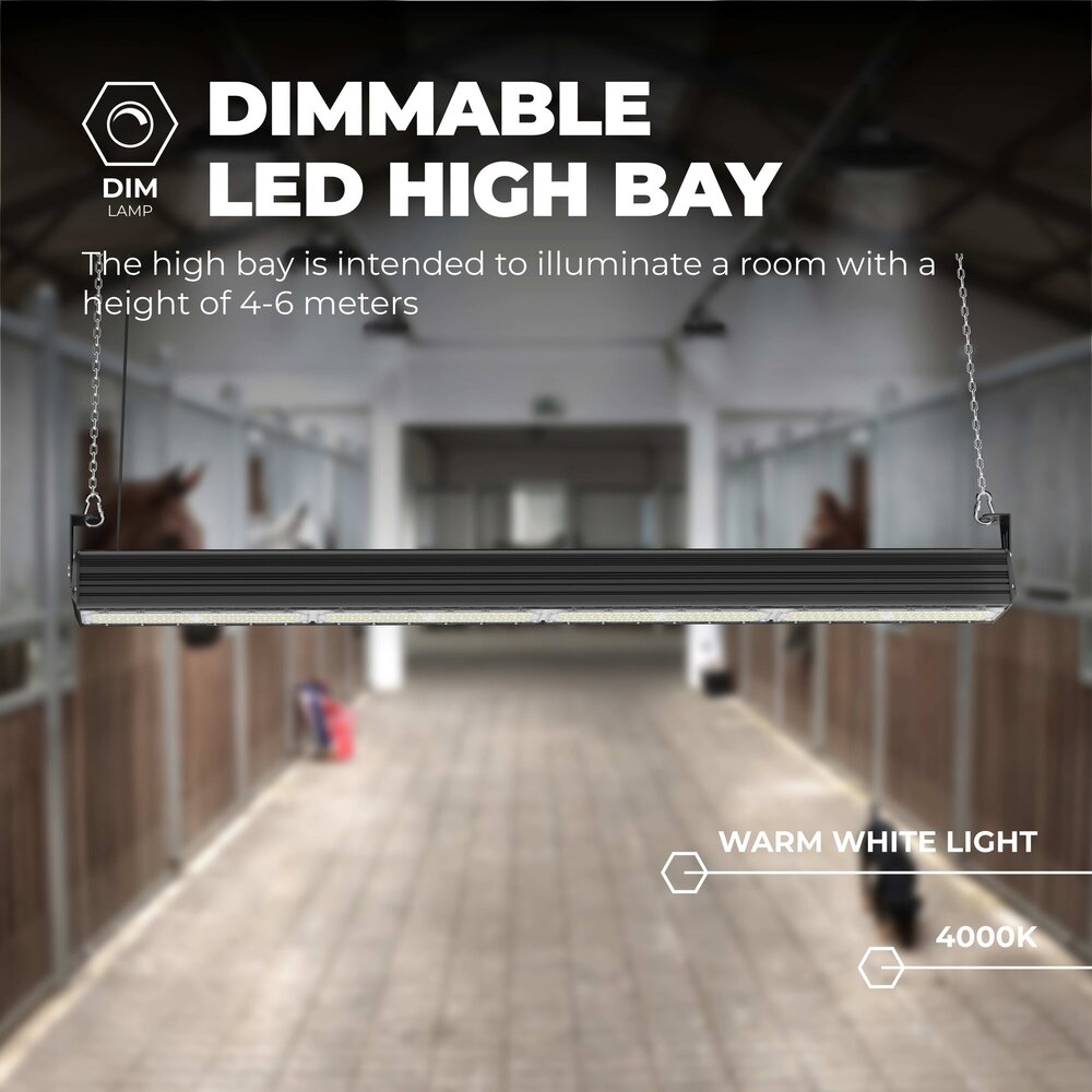 Lampadashop High bay LED Lineare 200W - 150lm/W - IP65 - 4000K - Dimmerabile - 5 anni di garanzia - Campana LED industriale
