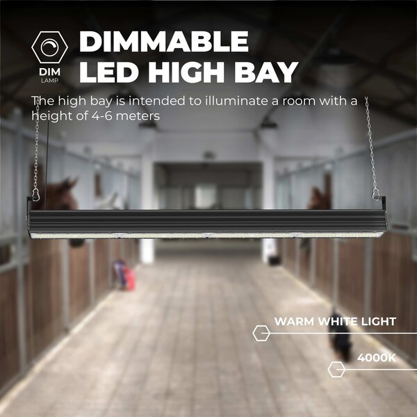 Lampadashop High bay LED Lineare 200W - 150lm/W - IP65 - 6000K - Dimmerabile - 5 anni di garanzia - Campana LED industriale