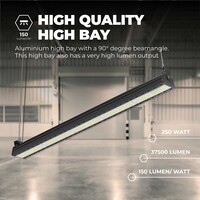 Lampadashop High bay LED Lineare 250W - 150lm/W - IP65 - 4000K - Dimmerabile - 5 anni di garanzia - Campana LED industriale