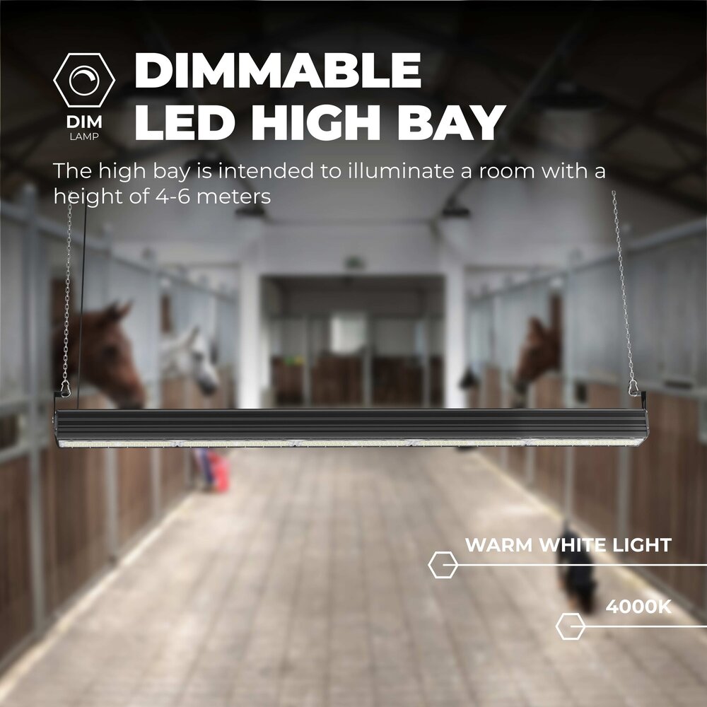 Lampadashop High bay LED Lineare 250W - 150lm/W - IP65 - 6000K - Dimmerabile - 5 anni di garanzia - Campana LED industriale