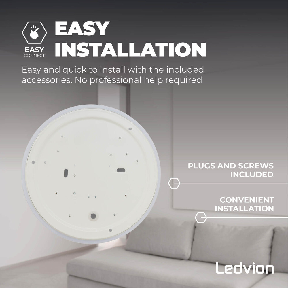 Ledvion Plafoniera da Soffitto - 12W - 3000K - 1200 Lumen - Ø22 CM