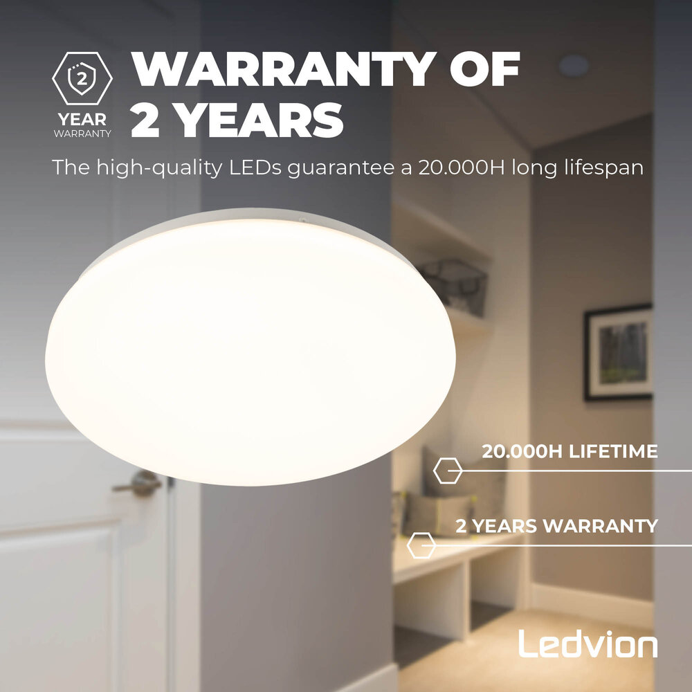 Ledvion Plafoniera da Soffitto - 24W - 3000K - 2400 Lumen - Ø33,5 CM