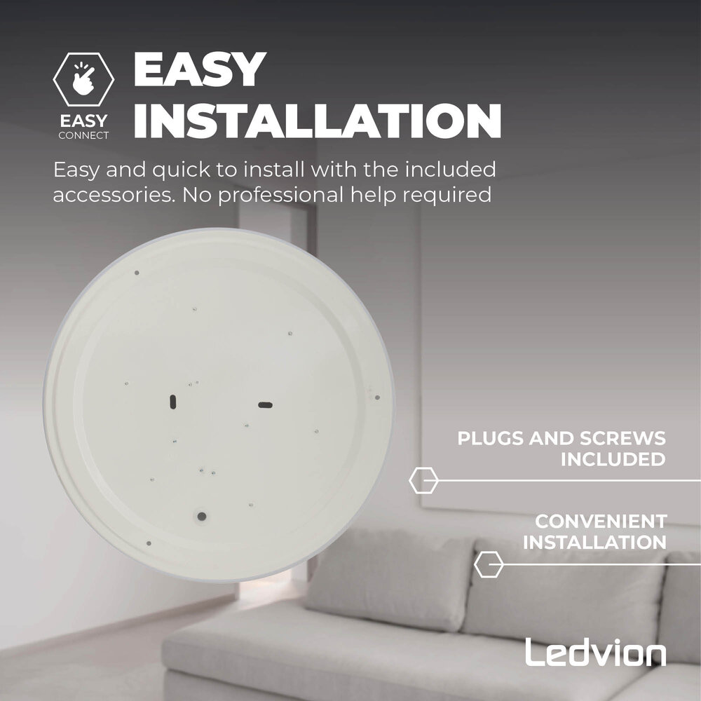 Ledvion Plafoniera da Soffitto - 24W - 3000K - 2400 Lumen - Ø33,5 CM