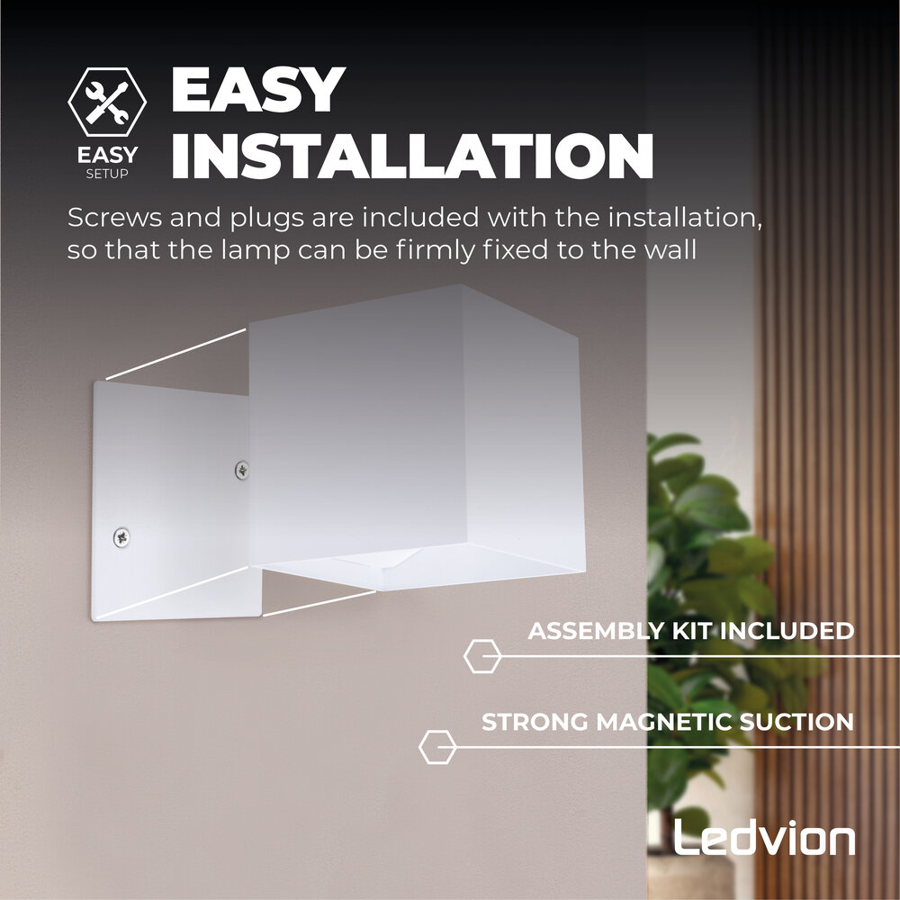 Ledvion USB Applique da Esterno Ricaricabile con Sensore - Bianco - IP44 - Senza Fili - Batteria 4400 mAh