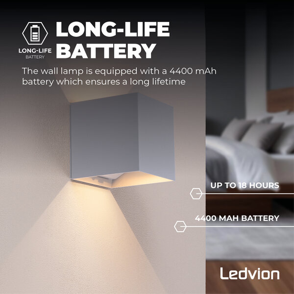 Ledvion USB Applique da Esterno Ricaricabile con Sensore - Grigio - IP44 - Senza Fili - Batteria 4400 mAh