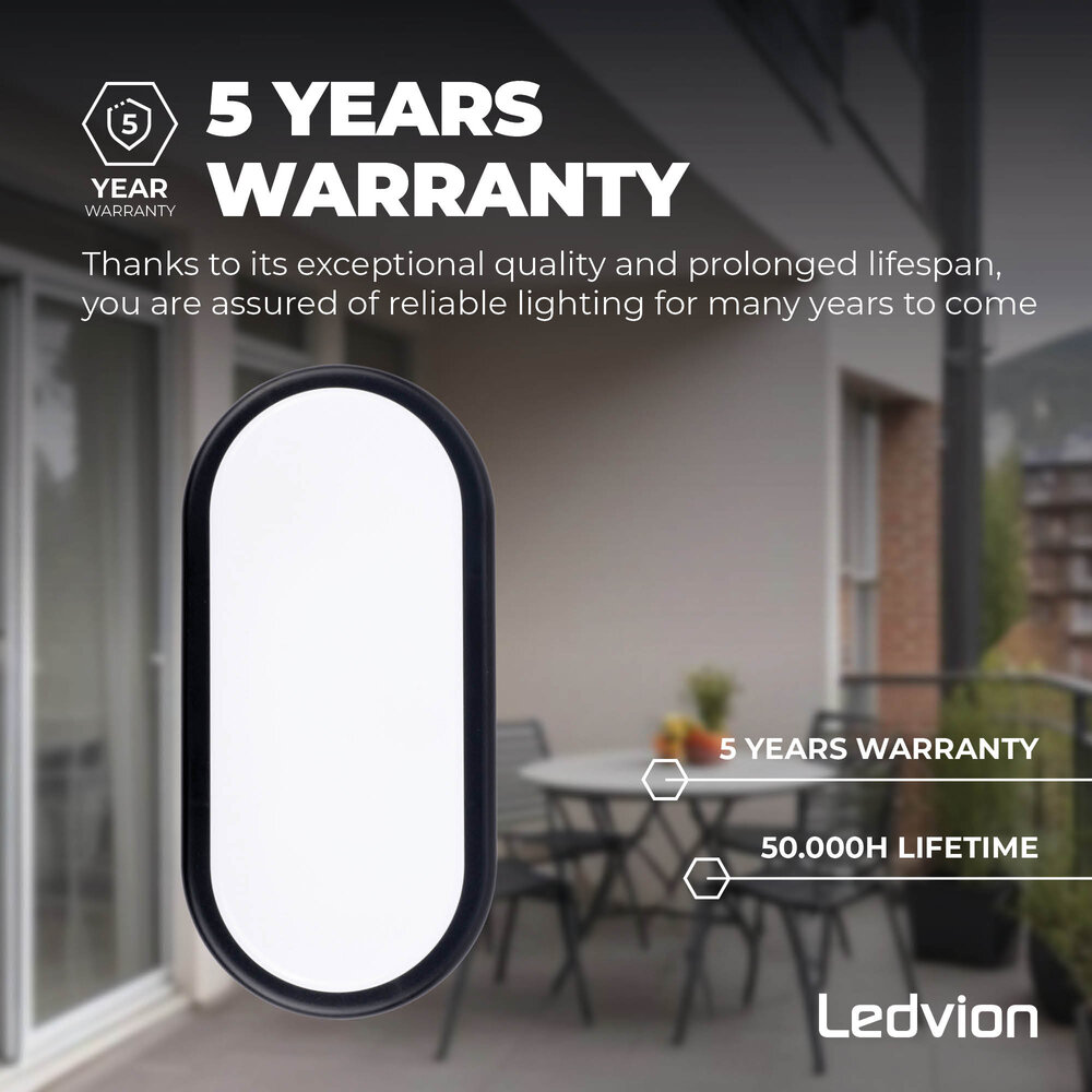 Ledvion LED Bulkhead - Plafoniera IP54 - Nero - 6,5W - 700 Lumen - 4000K