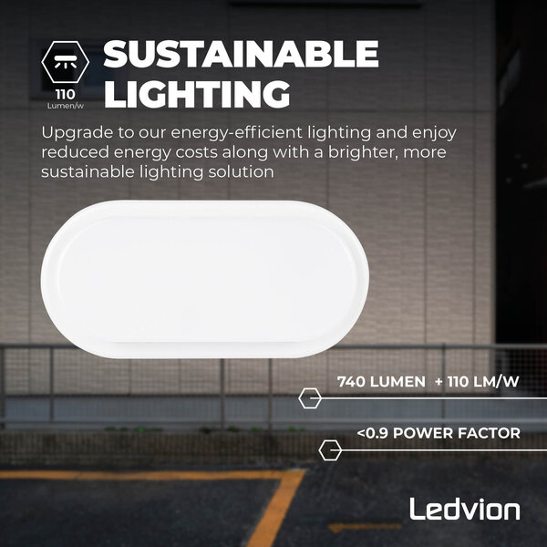 Ledvion LED Bulkhead - Plafoniera IP54 - Bianco - 6,5W - 700 Lumen - 4000K