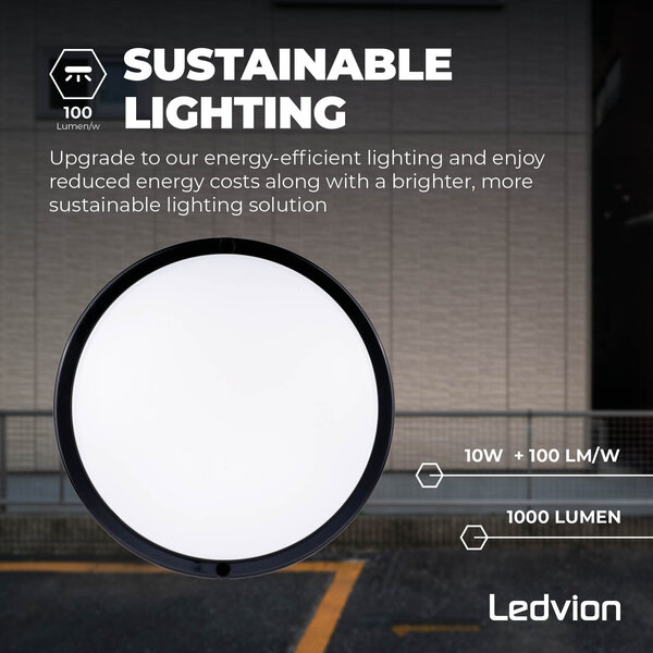 Ledvion LED Bulkhead Ø22 CM - Plafoniera - 10W - CCT - 1000 Lumen - Nero - IP65 Impermeabile - 5 anni di garanzia