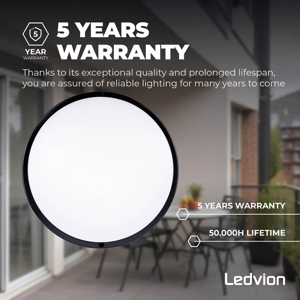 Ledvion LED Bulkhead Ø28 CM - Plafoniera - 20W - CCT - 2000 Lumen - Nero - IP65 Impermeabile - 5 anni di garanzia