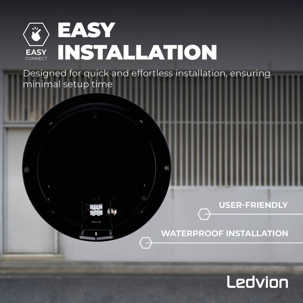 Ledvion LED Bulkhead Ø28 CM - Plafoniera - 20W - CCT - 2000 Lumen - Nero - IP65 Impermeabile - 5 anni di garanzia