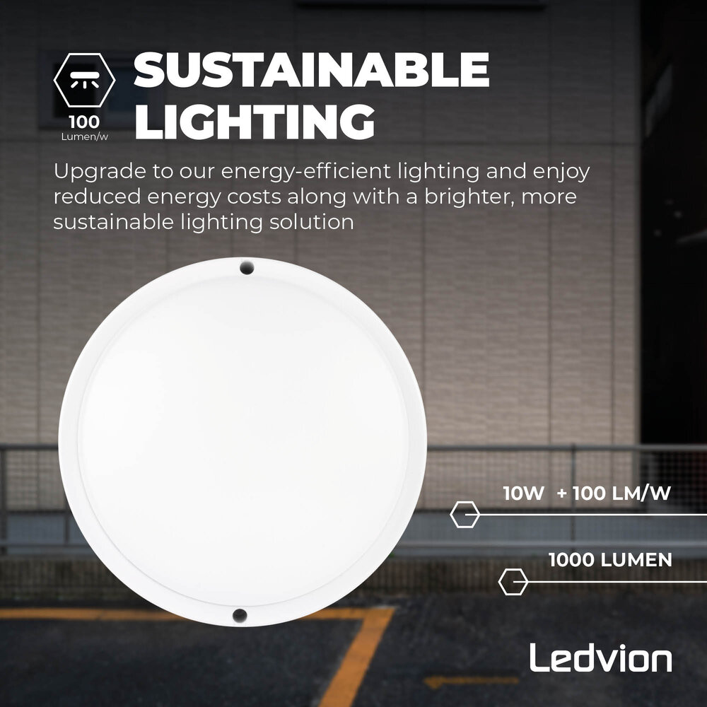 Ledvion LED Bulkhead Ø22 CM - Plafoniera - 10W - CCT - 1000 Lumen - Bianco - IP65 Impermeabile - 5 anni di garanzia