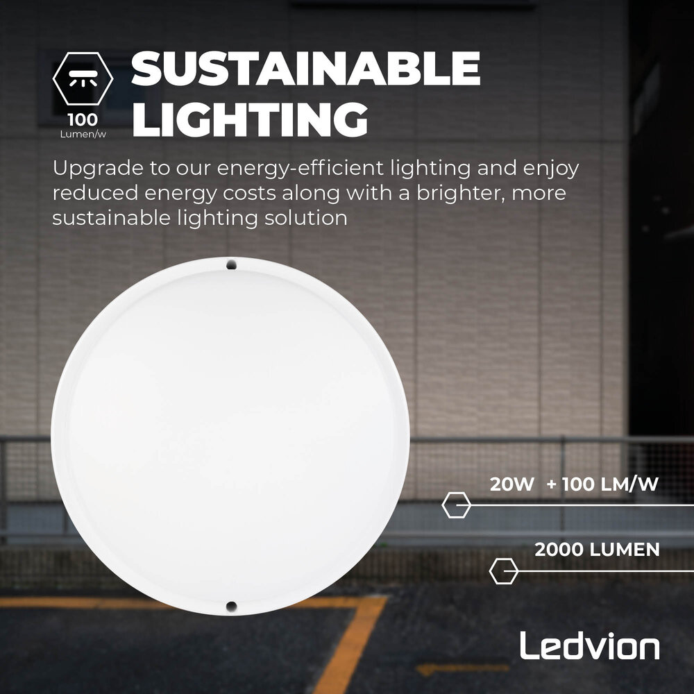 Ledvion LED Bulkhead Ø28 CM - Plafoniera - 20W - CCT - 2000 Lumen - Bianco - IP65 Impermeabile - 5 anni di garanzia