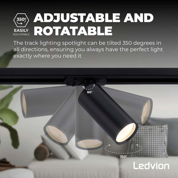 Ledvion 1m Illuminazione a Binario LED - 3 Faretti GU10 - 5W - 2700K - Dimmerabile - Binario Monofase - Nero