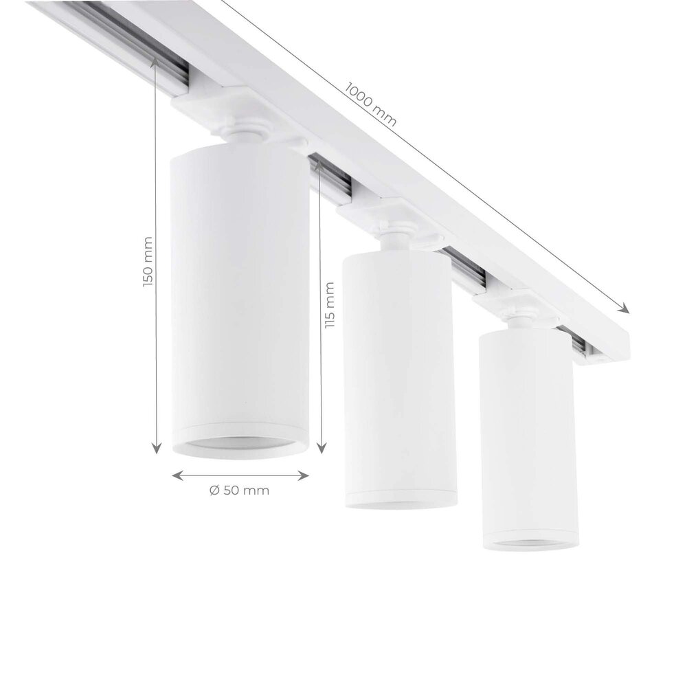 Ledvion 1m Illuminazione a Binario LED - 3 Faretti GU10 - Dimmerabile - Binario Monofase - Bianco