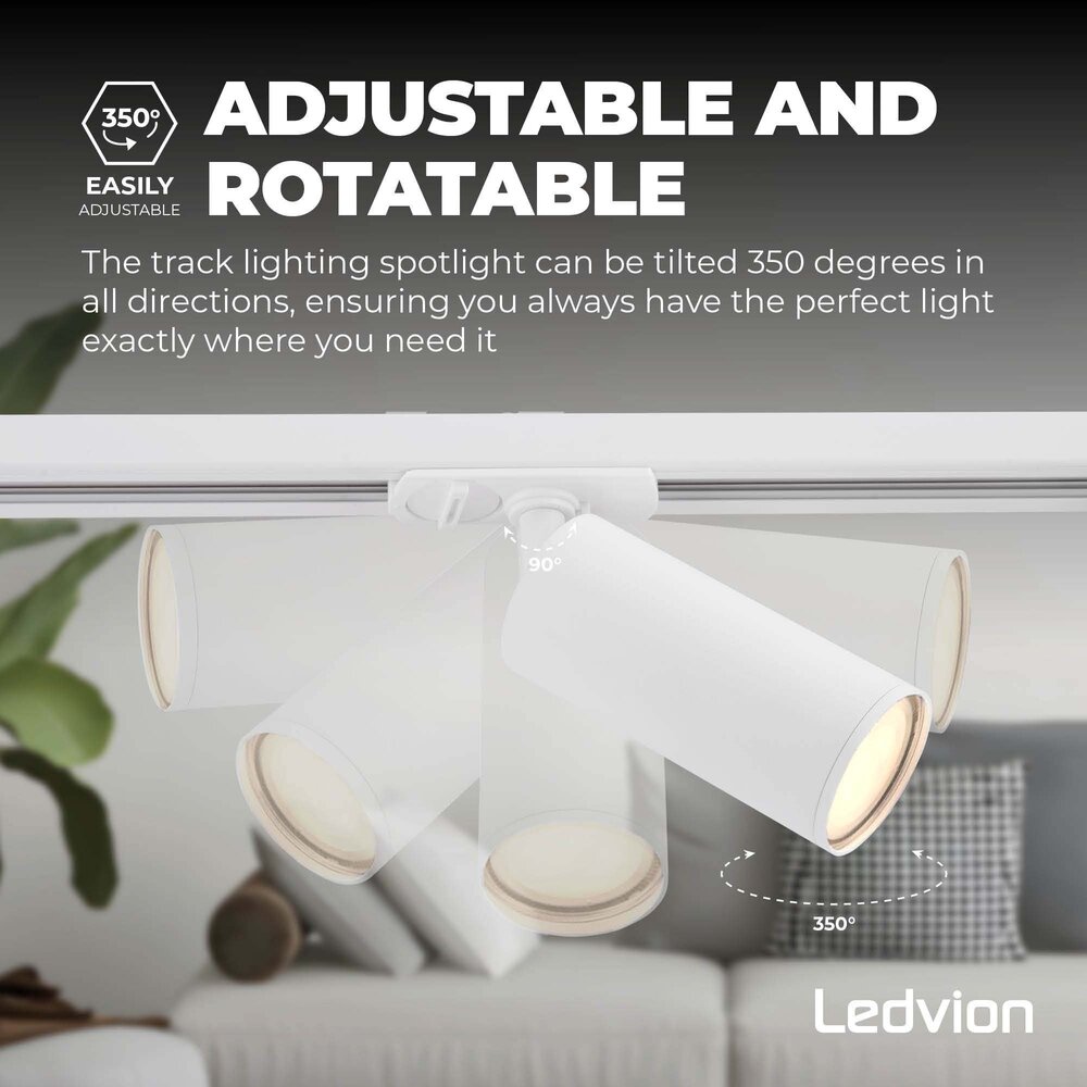 Ledvion 1m Illuminazione a Binario LED - 4 Faretti GU10 - Dimmerabile - Binario Monofase - Bianco