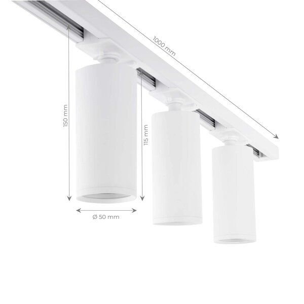 Ledvion 1m Illuminazione a Binario LED - 3 Faretti GU10 - 5W - 2700K - Dimmerabile - Binario Monofase - Bianco